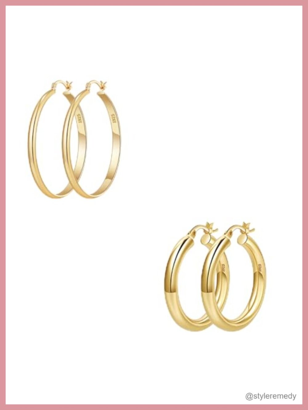 Chunky Gold Hoop Earrings 4mm Thick 3mm Wide Lightweight Click-Top